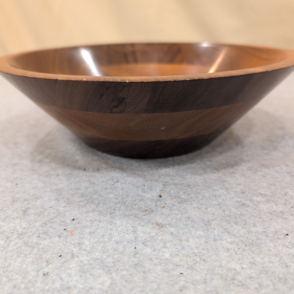 Mid Century Modern Segmented Wood Bowl Round Dark Walnut Finish Catchall - Picture 4 of 6